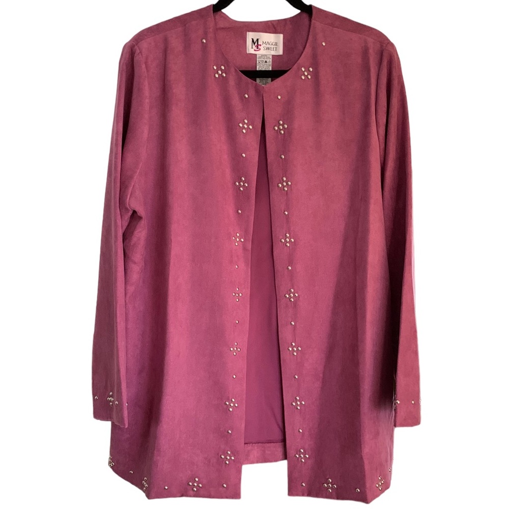 Vintage Y2K Maggie Sweet Pink Purple Faux Suede Cardigan Coat Blazer Size L